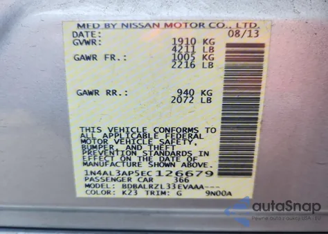 2014 Nissan Altima 2.5 from USA, damaged, VIN 1N4AL3AP5EC126679